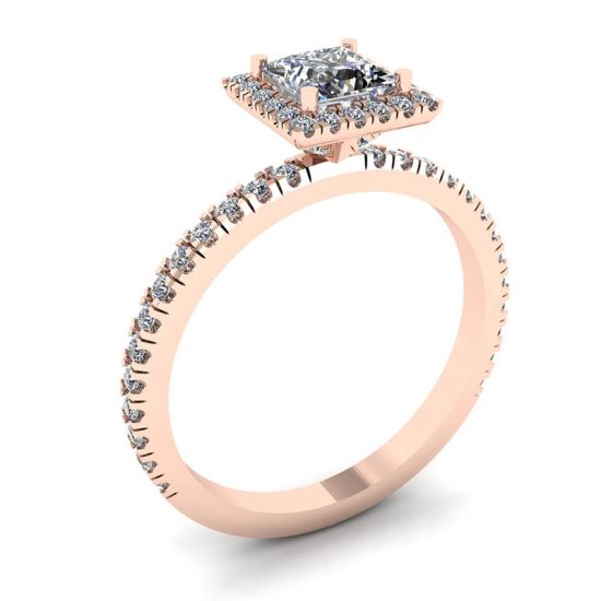 Princess-Cut Floating Halo Diamond Engagement Ring Rose Gold,  Enlarge image 4