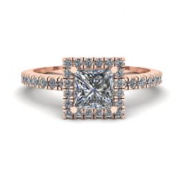 Princess-Cut Floating Halo Diamond Engagement Ring Rose Gold