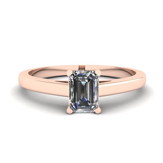 Classic Emerald Cut Diamond Solitaire Ring  Rose Gold, Enlarge image 1