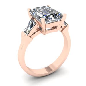 Three-Stone Emerald and Baguette Diamond Engagement Ring Rose Gold - Photo 3