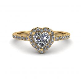 Heart Diamond Halo Engagement Ring Yellow Gold