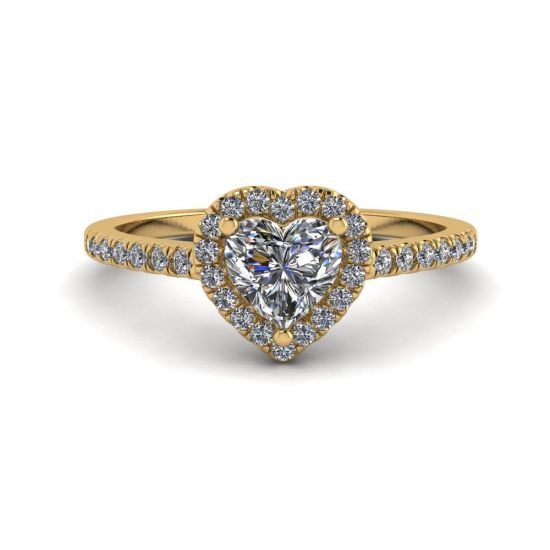 Heart Diamond Halo Engagement Ring Yellow Gold, Enlarge image 1