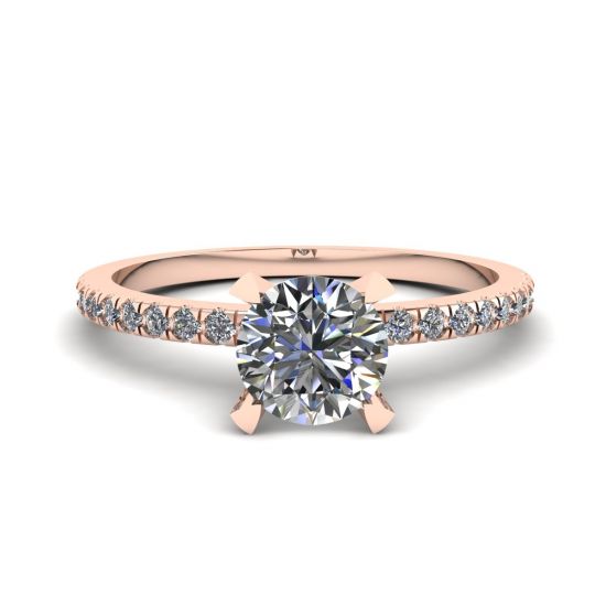 Classic Round Diamond Ring with thin side pave Rose Gold, Enlarge image 1