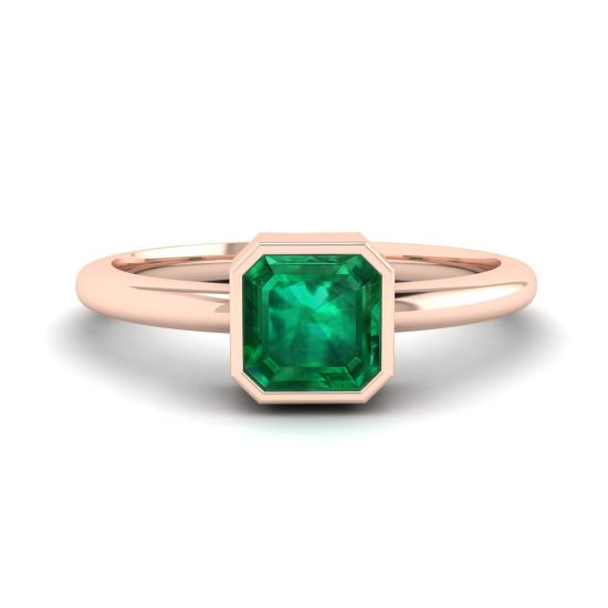 Stylish Square Emerald Ring in 18K Rose Gold, Enlarge image 1