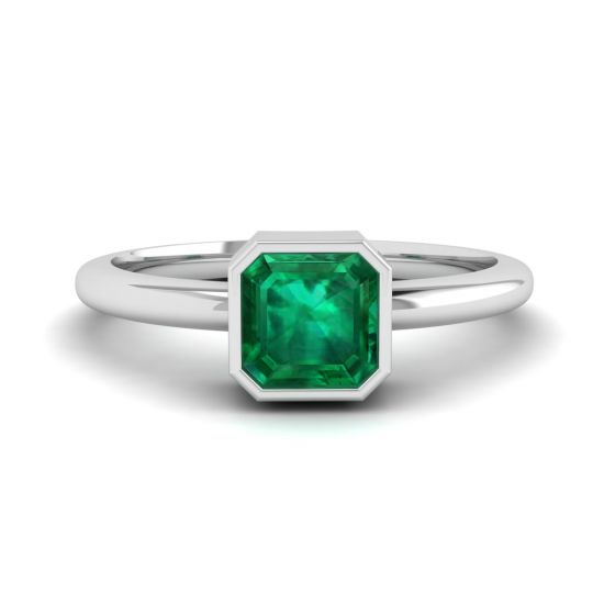 Stylish Square Emerald Ring in 18K White Gold, Enlarge image 1