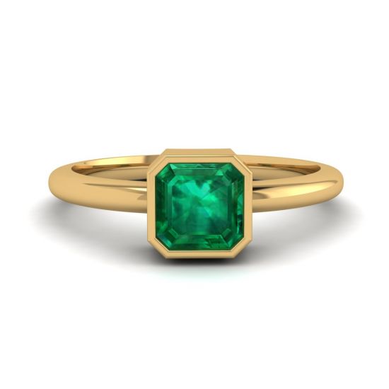 Stylish Square Emerald Ring in 18K  Yellow Gold, Enlarge image 1