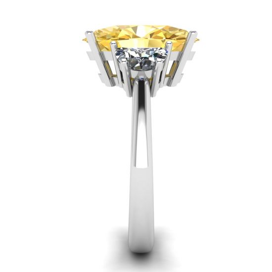 Oval Yellow Diamond with Side Half-Moon White Diamonds Ring White Gold,  Enlarge image 3