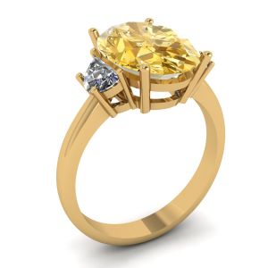 Oval Yellow Diamond with Side Half-Moon White Diamonds Ring Yellow Gold - Photo 3