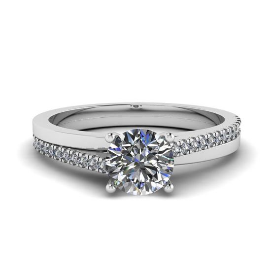 Asymmetrical Side Pave Engagement Ring White Gold, Enlarge image 1