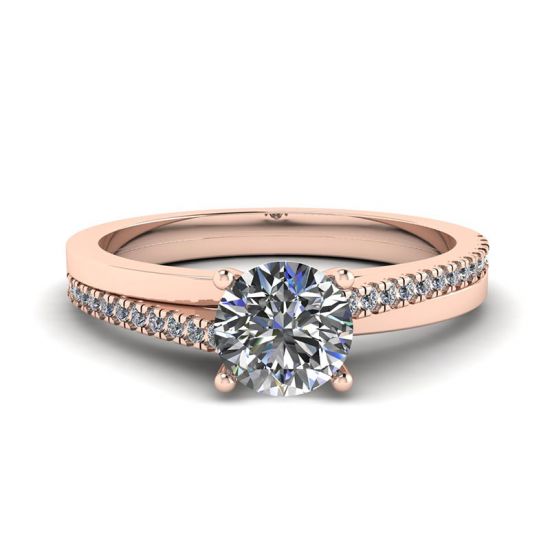 Asymmetrical Side Pave Engagement Ring Rose Gold, Enlarge image 1