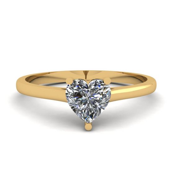 Simple Flat Ring with Heart Diamond Yellow Gold, Enlarge image 1