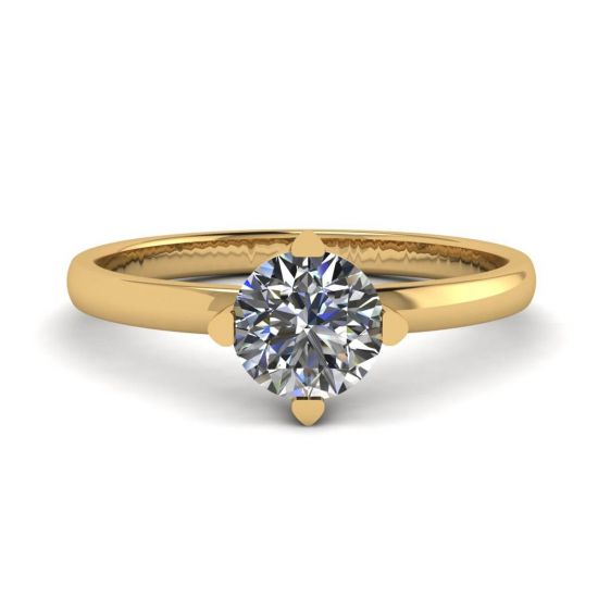 Reversed Prong Style Round Diamond Ring in Yellow Gold, Enlarge image 1