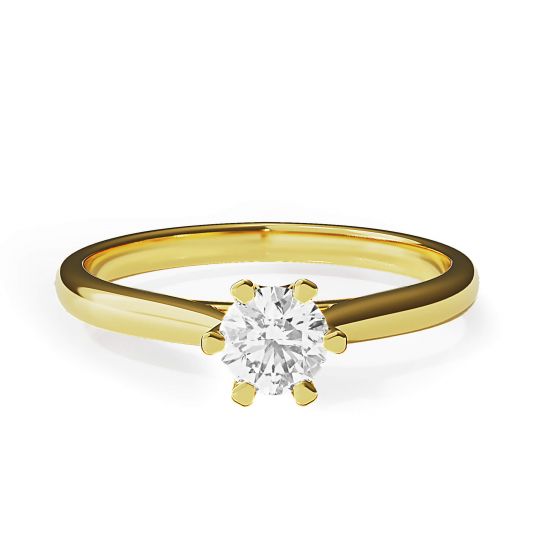 Crown diamond 6-prong engagement ring in yellow gold, Enlarge image 1