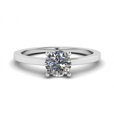 Round Diamond Solitaire Simple 18K White Gold Ring