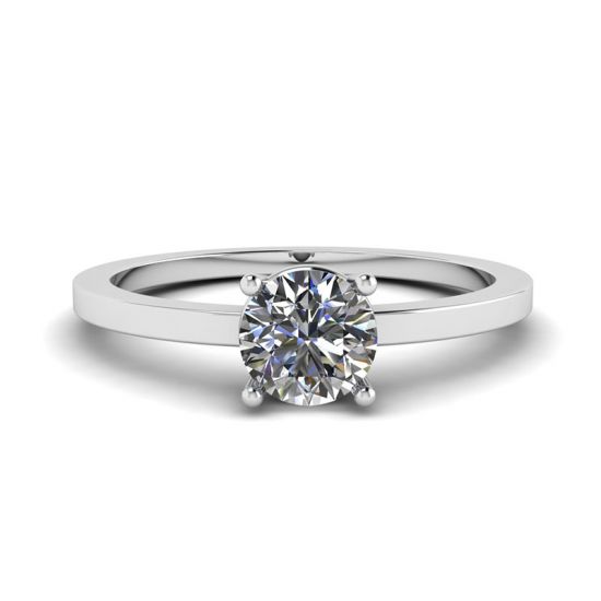 Round Diamond Solitaire Simple 18K White Gold Ring, Enlarge image 1