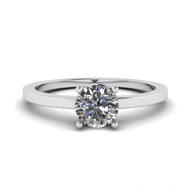 Round Diamond Solitaire Simple 18K White Gold Ring