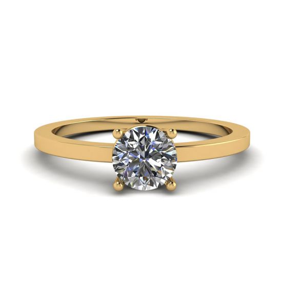 Round Diamond Solitaire Simple 18K Yellow Gold Ring, Enlarge image 1