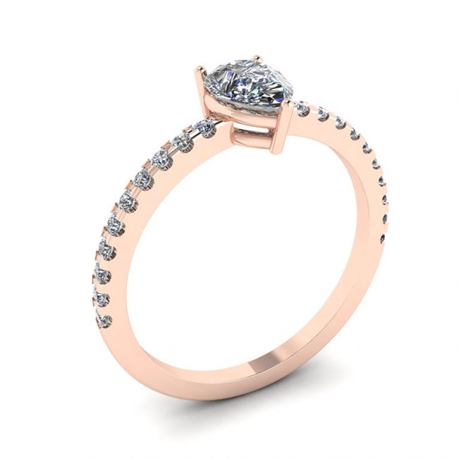 Pear Diamond Ring with Side Pave Rose Gold - Photo 3