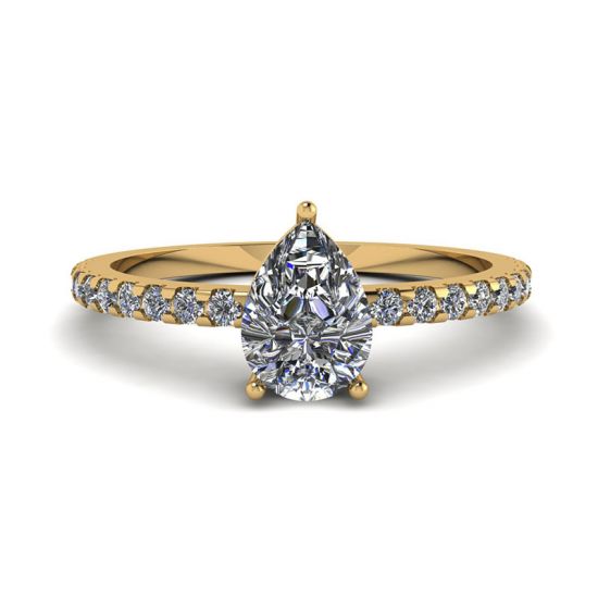 Pear Diamond Ring with Side Pave Yellow Gold, Image 1