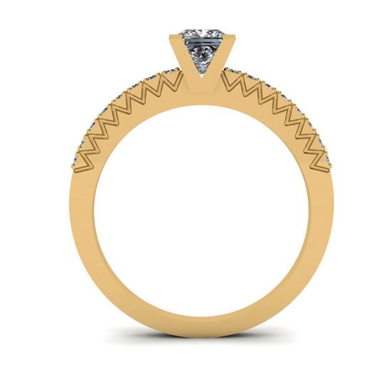 Princess Cut Diamond Ring in V with Side Pave Yellow Gold, More Image 0