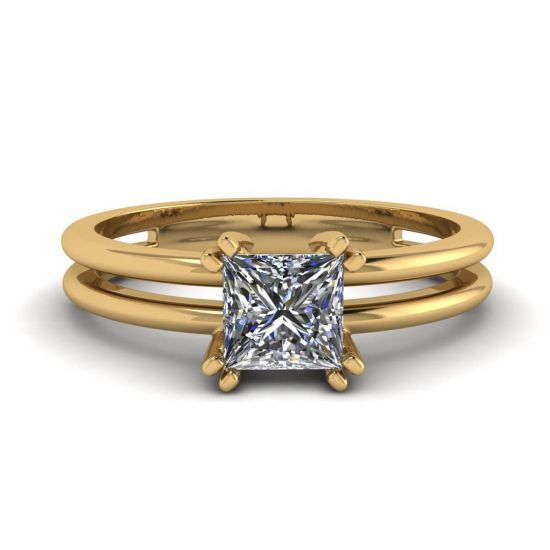 Contemporary Princess Cut Engagement Double Ring, Enlarge image 1