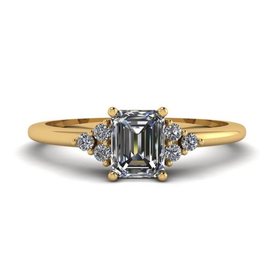 Emerald Cut Diamond Ring with Side Diamonds Yellow Gold, Enlarge image 1