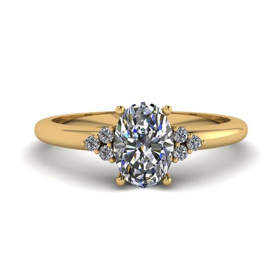 Oval Diamond with 3 Side Diamonds Ring Yellow Gold, Enlarge image 1