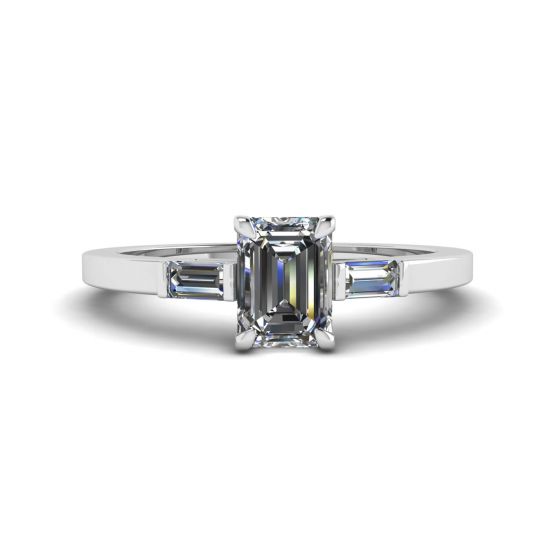 Emerald Cut and Side Baguette Diamond Ring, Enlarge image 1
