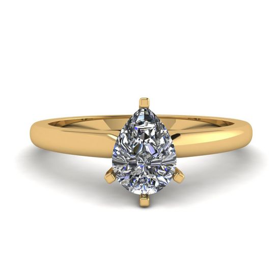 Pear Diamond Solitaire Ring in 6 prongs Yellow Gold, Enlarge image 1