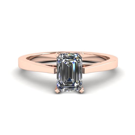 Futuristic Style Emerald Cut Diamond Ring in 18K Rose Gold, Enlarge image 1