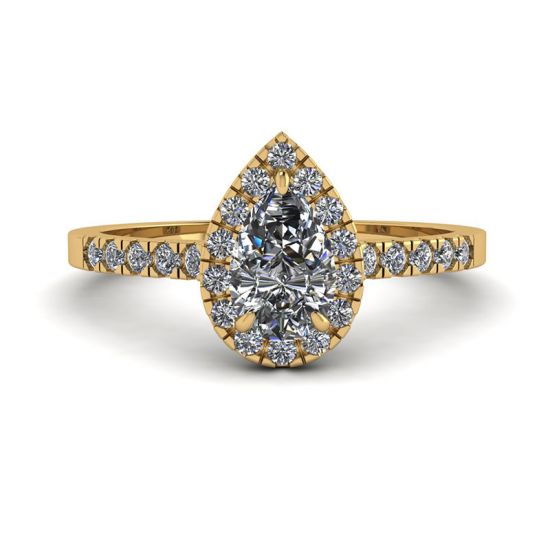 Halo Diamond Pear Shape Ring in 18K Yellow Gold, Enlarge image 1