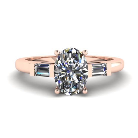 Oval Diamond Side Baguettes Rose Gold Ring, Enlarge image 1