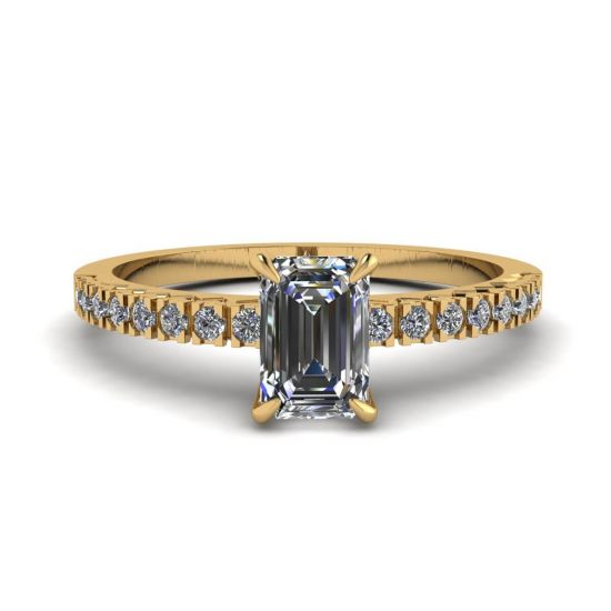 18K Yellow Gold Ring with Emerald Cut Diamond, Enlarge image 1