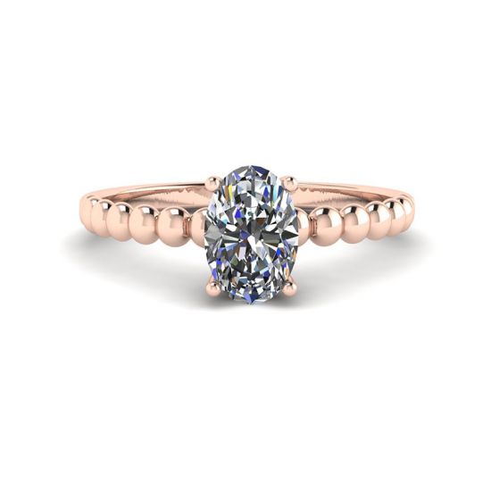 Oval Diamond on Beaded 18K Rose Gold Ring, Enlarge image 1