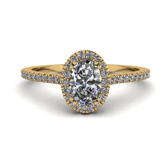 Halo Diamond Oval Cut Ring in 18K Yellow Gold, Enlarge image 1