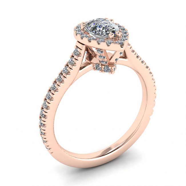 Halo Diamond Pear Cut Ring in 18K Rose Gold - Photo 3