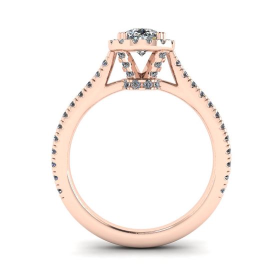 Halo Diamond Pear Cut Ring in 18K Rose Gold, More Image 0
