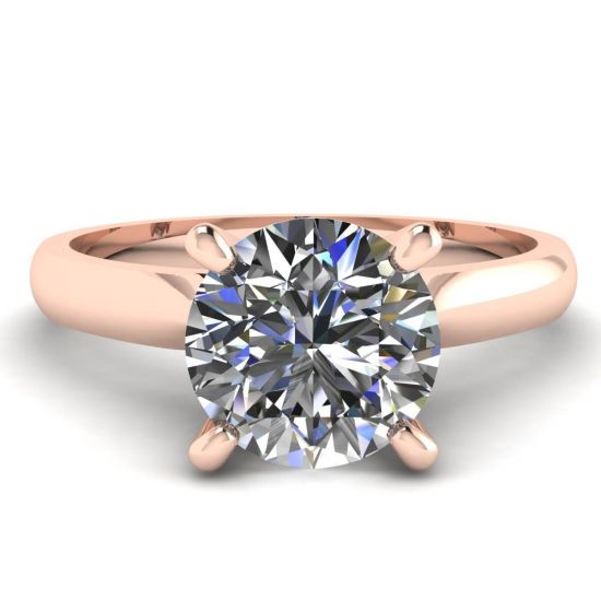 Classic Diamond Ring with One Diamond in Rose Gold, Enlarge image 1