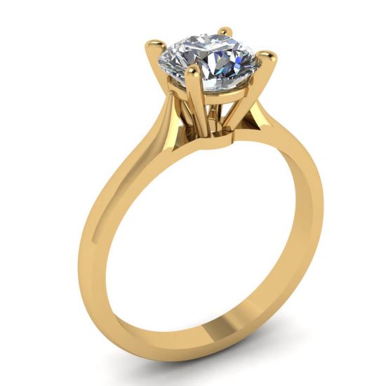 Classic Diamond Ring with One Diamond in Yellow Gold,  Enlarge image 4