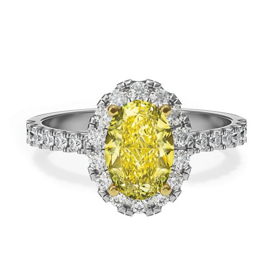 1.13 ct Oval Yellow Diamond Ring with Diamond Halo, Enlarge image 1