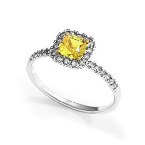 Cushion 1/2 ct Yellow Diamond Ring with Halo - Photo 3