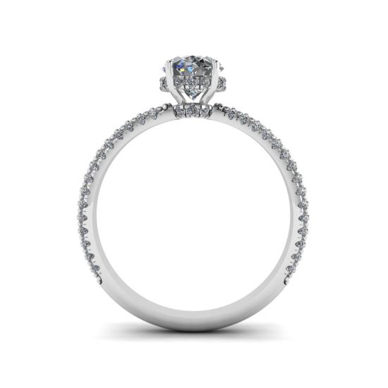 Oval Diamond Ring with Three Row Diamond Pavé Band, More Image 0