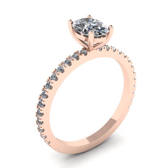 Oval Diamond Ring with Pave in Rose Gold,  Enlarge image 4