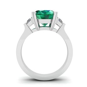 Oval Emerald with Half-Moon Side Diamonds Ring - Photo 1