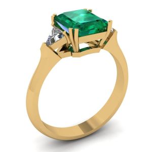 3 carat Emerald Ring with Triangle Side Diamonds Yellow Gold - Photo 3