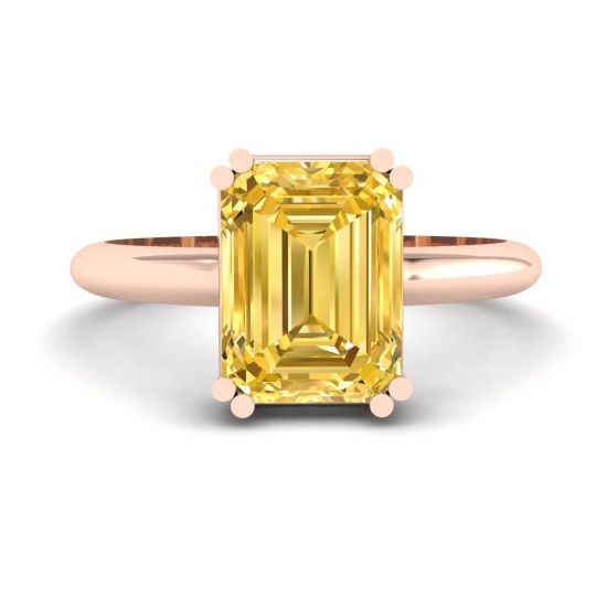 2 carat Emerald Cut Yellow Sapphire Ring Rose Gold, Enlarge image 1