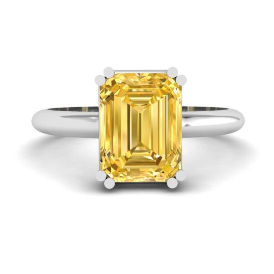 2 carat Emerald Cut Yellow Sapphire Ring White Gold, Enlarge image 1