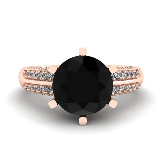6-Prong Black Diamond with Duo-color Pave Ring Rose Gold, Enlarge image 1