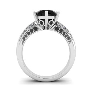 6-Prong Black Diamond with Duo-color Pave Ring White Gold - Photo 1