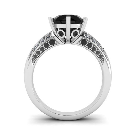 6-Prong Black Diamond with Duo-color Pave Ring White Gold, More Image 0